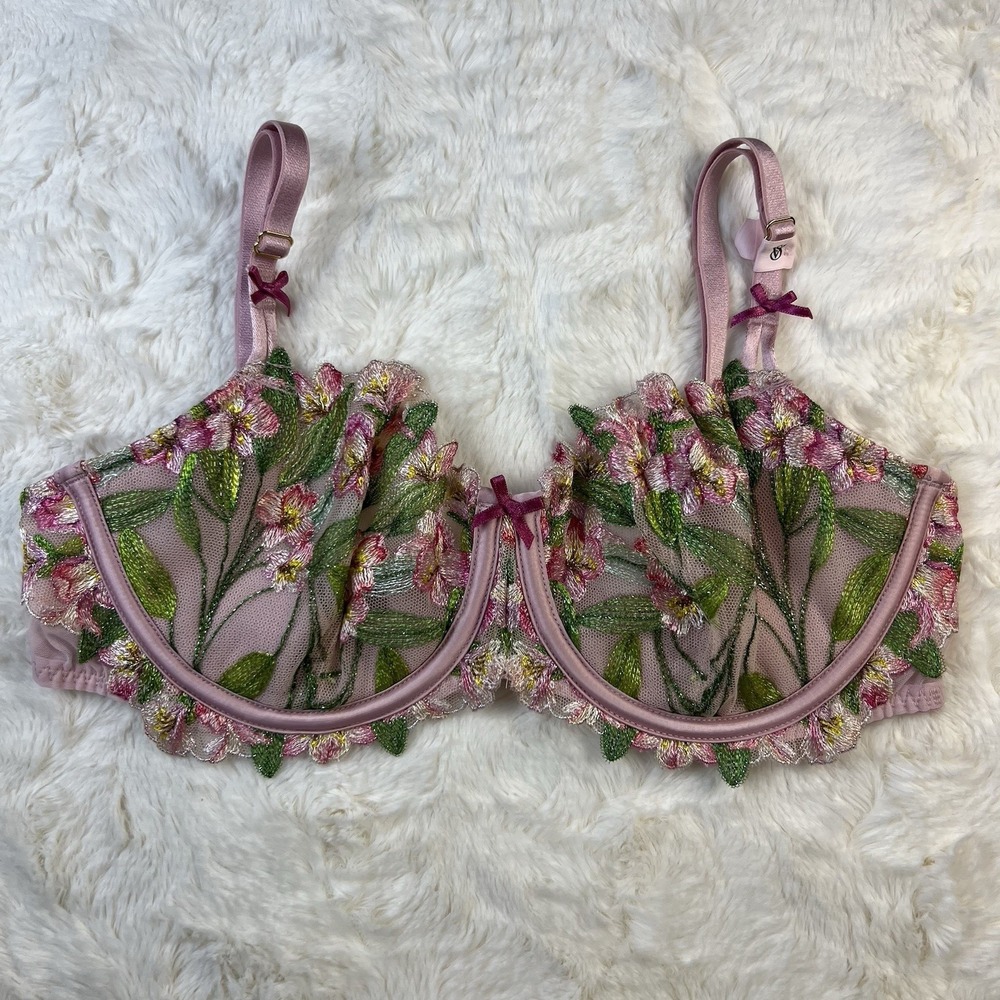Victoria's Secret Dream Angels Unlined Uplift Bra Pink Floral Embroidery 34C NWT